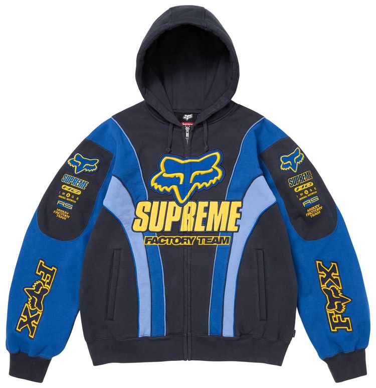 Supreme x Fox Racing Zip Up Hooded Sweatshirt Navy