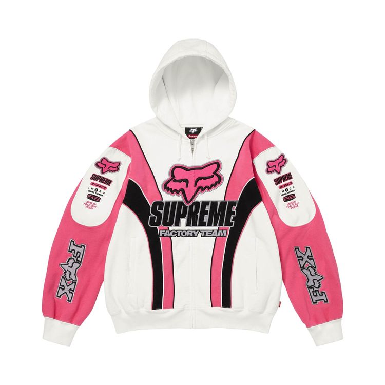 Supreme x Fox Racing Zip Up Hooded Sweatshirt White