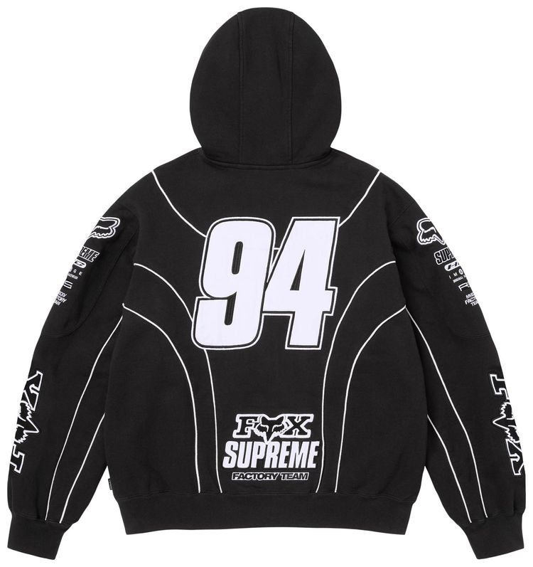 Supreme x Fox Racing Zip Up Hooded Sweatshirt Black
