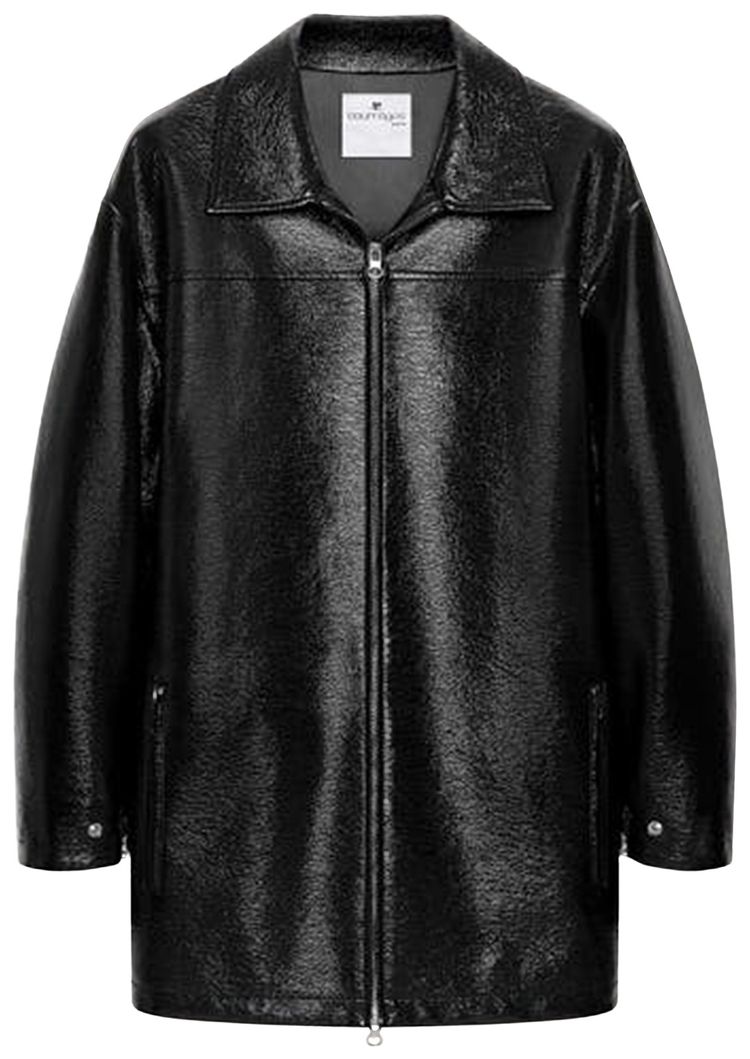 Courreges Zipped Vinyl Maxi Bomber Jacket Black