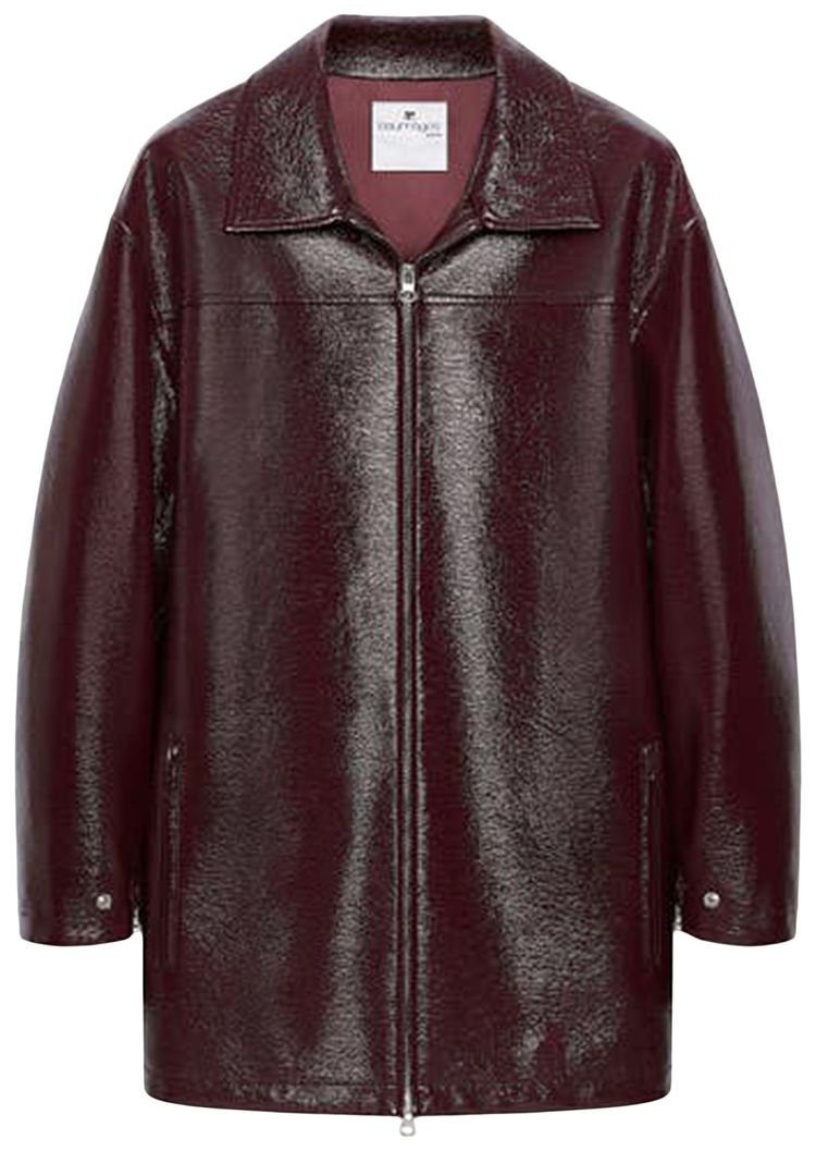Courreges Zipped Vinyl Maxi Bomber Jacket Burgundy