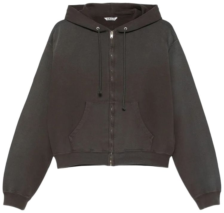 Auralee Product Dyed Pima Light Sweat Zip Parka Hoodie Ink Black