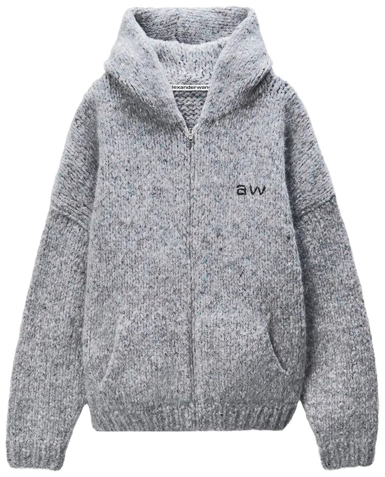 Alexander Wang Oversized Zip Up with AW Embroidery Hoodie GreyMulti