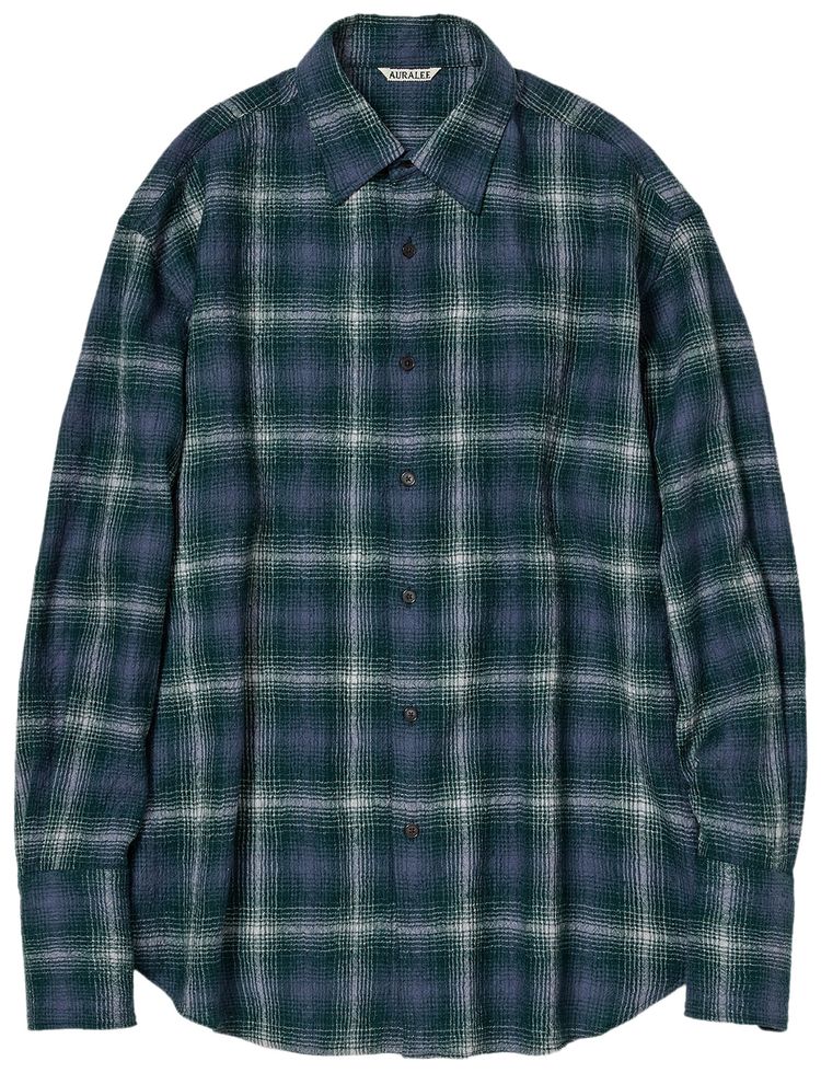 Auralee Airy Wool Check Shirt Forest GreenNavy