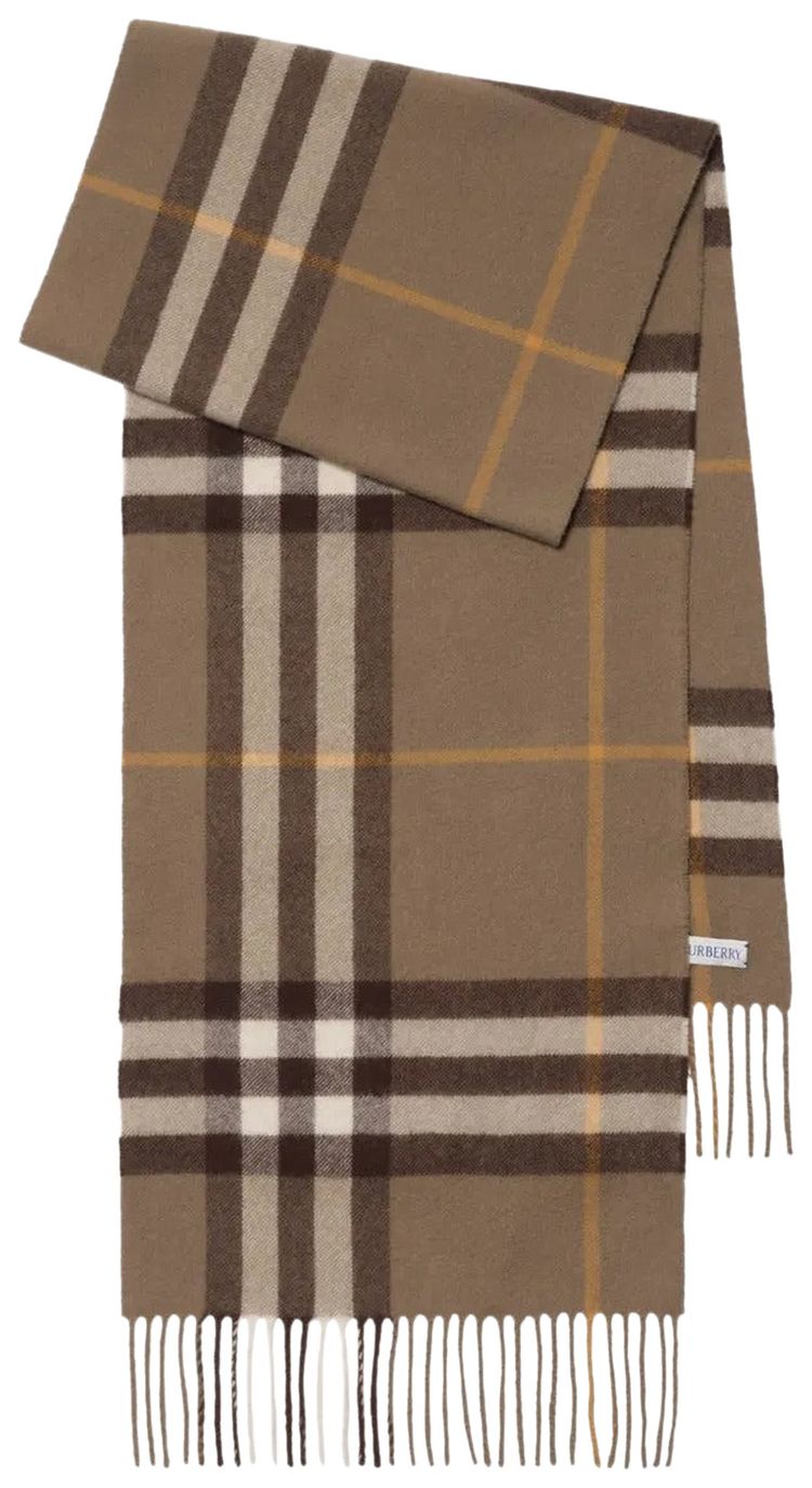 Burberry Check Fringed Edge Scarf Vole Brown