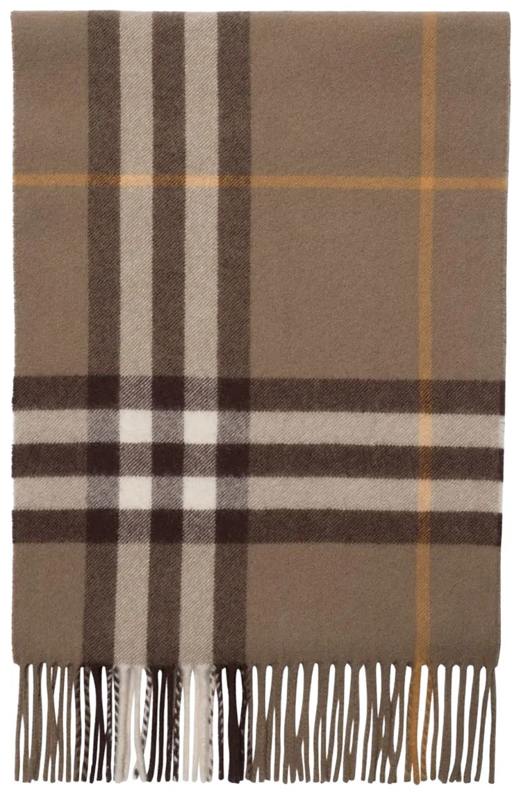 Burberry Check Fringed Edge Scarf Vole Brown