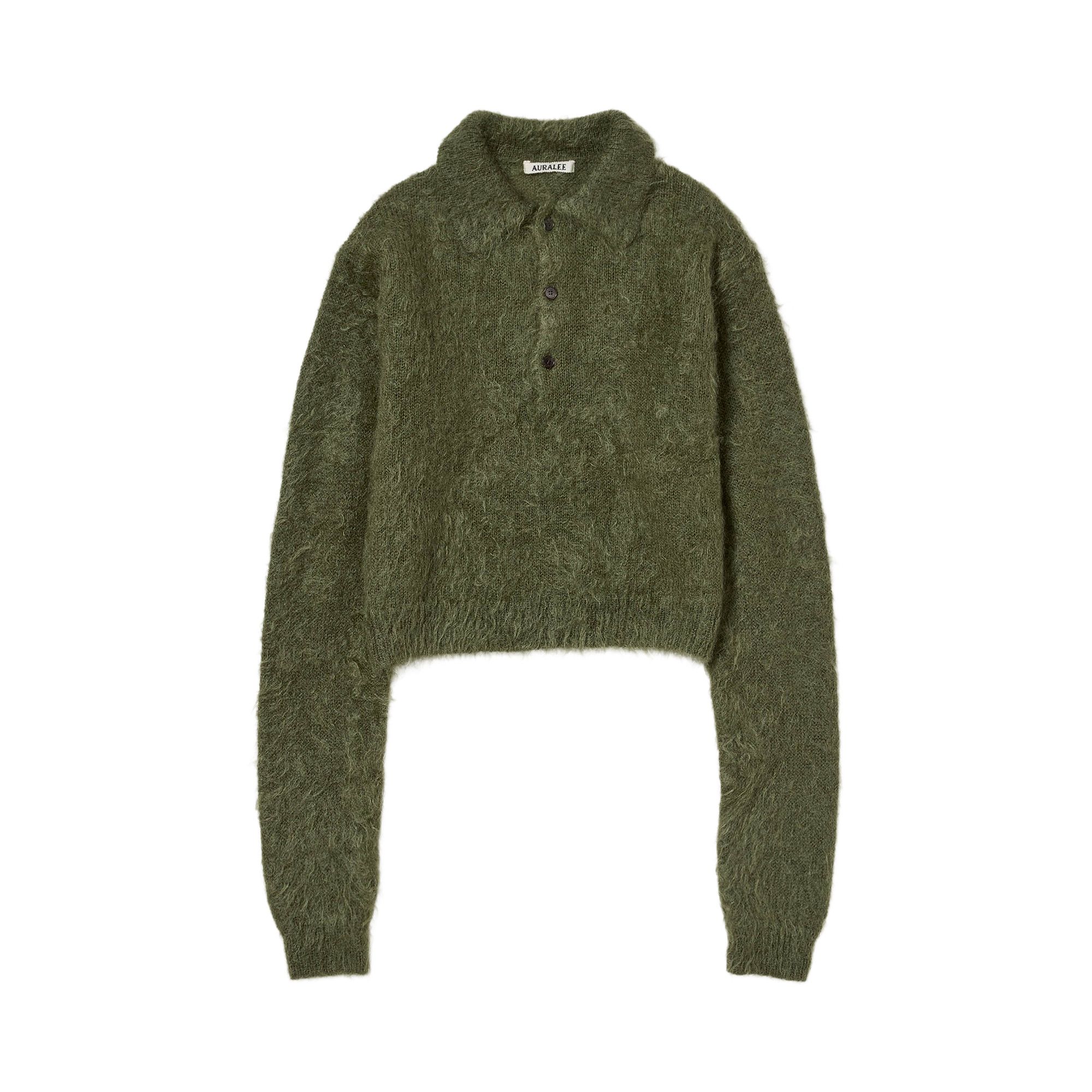 Buy Auralee Brushed Super Kid Mohair Knit Polo Shirt 'Olive