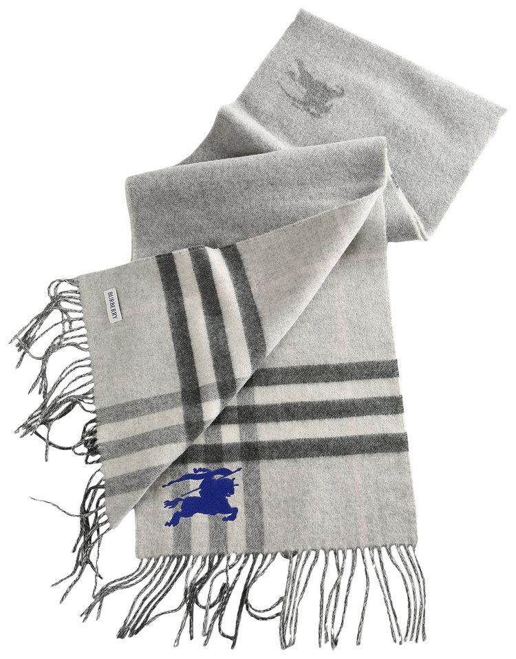 Burberry Reversible EKD Check Cashmere Scarf Mitten Grey