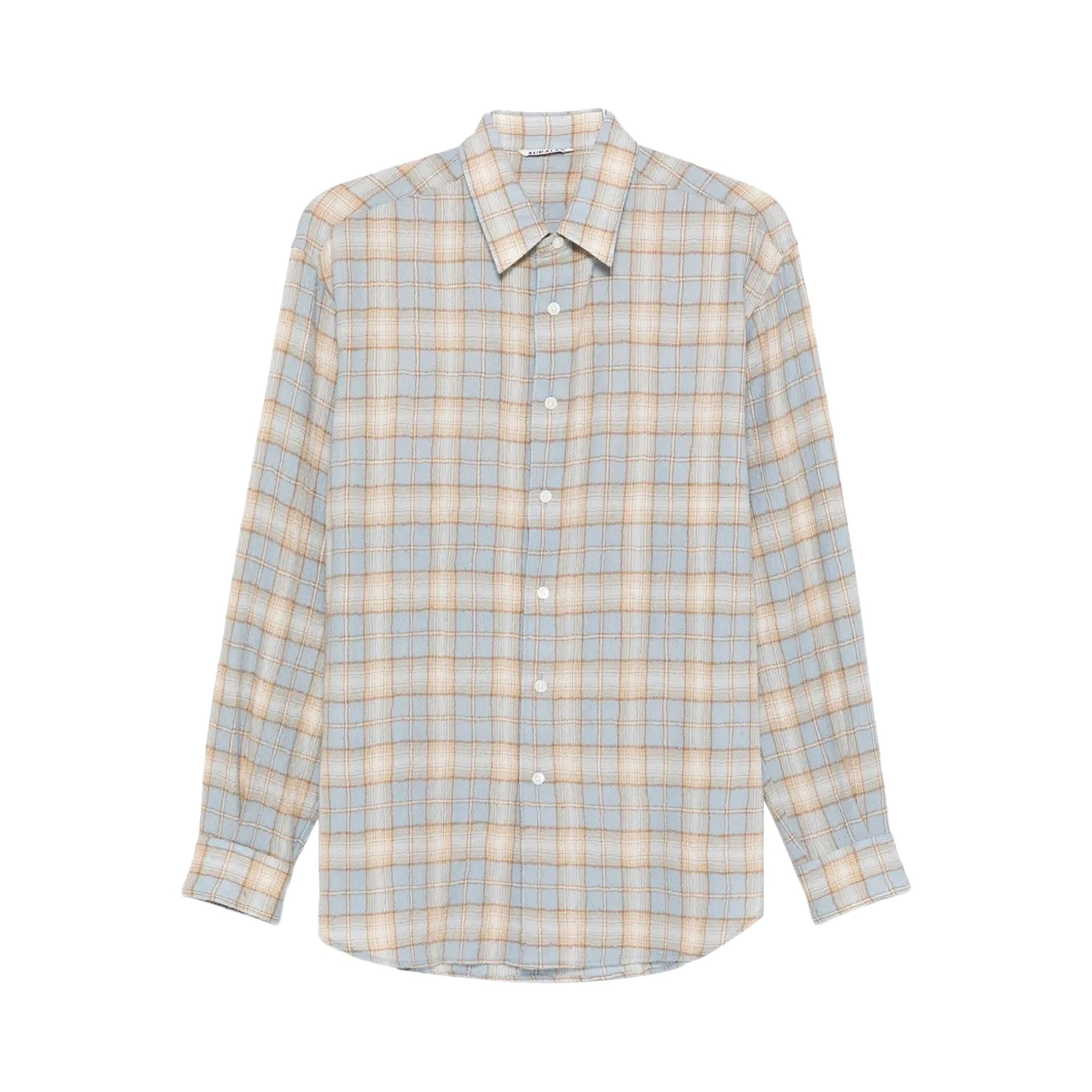 トップス AURALEE 24AW AIRY WOOL CHECK SHIRT 3 Buy Auralee Airy Wool Check Shirt 'Light Blue/Beige' - A25AS01WN