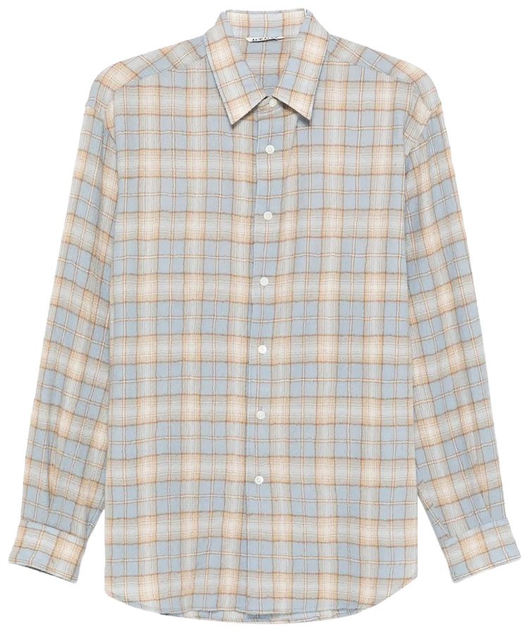 Auralee Airy Wool Check Shirt Light BlueBeige