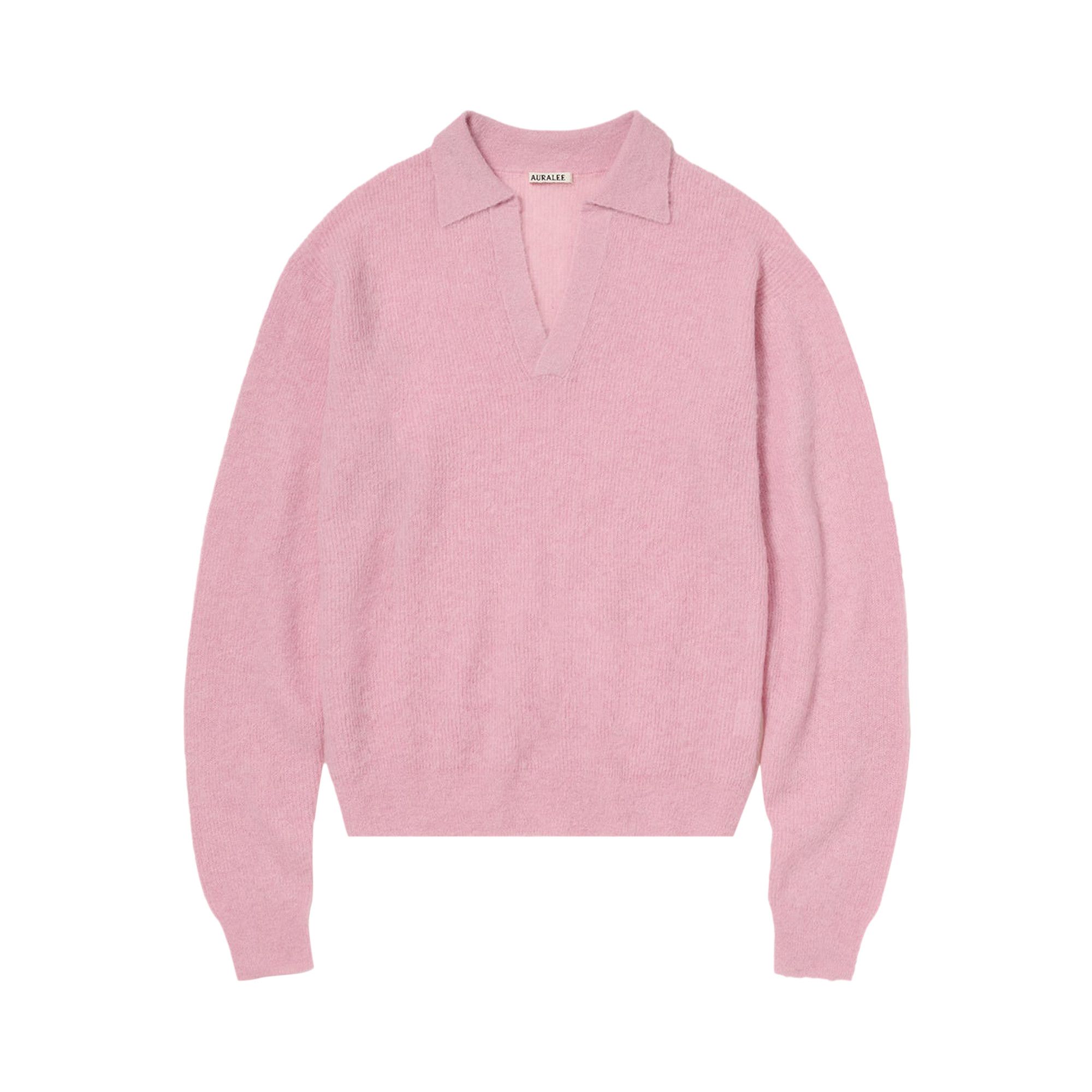 Buy Auralee Baby Suri Alpaca Sheer Knit Skipper Polo Shirt 'Pink
