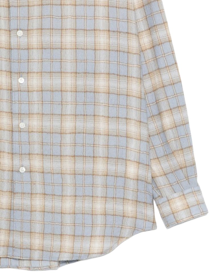 Auralee Airy Wool Check Shirt Light BlueBeige