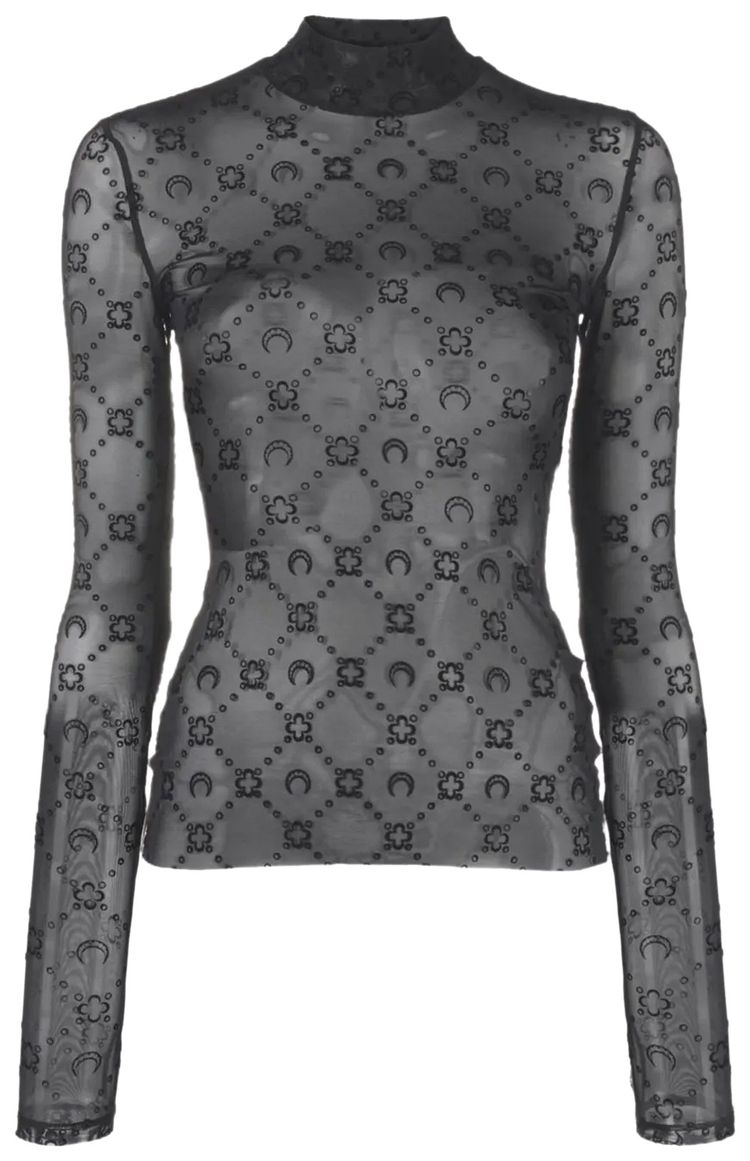 Marine Serre Monogram Mesh Flock Long Sleeve Highneck Top Black
