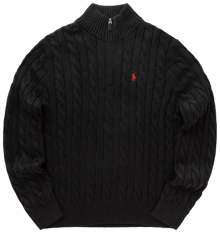 Polo Ralph Lauren Cable Knit Cotton Quarter Zip Sweater Black