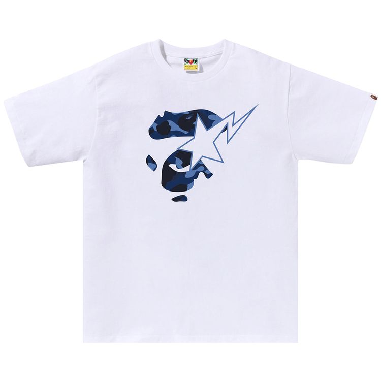 BAPE Color Camo Ape Face BAPE Sta Tee WhiteNavy