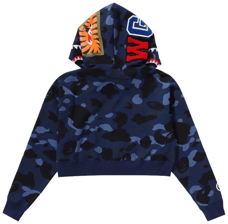 BAPE Color Camo Crystal Stone Shark Cropped Full Zip Hoodie Navy