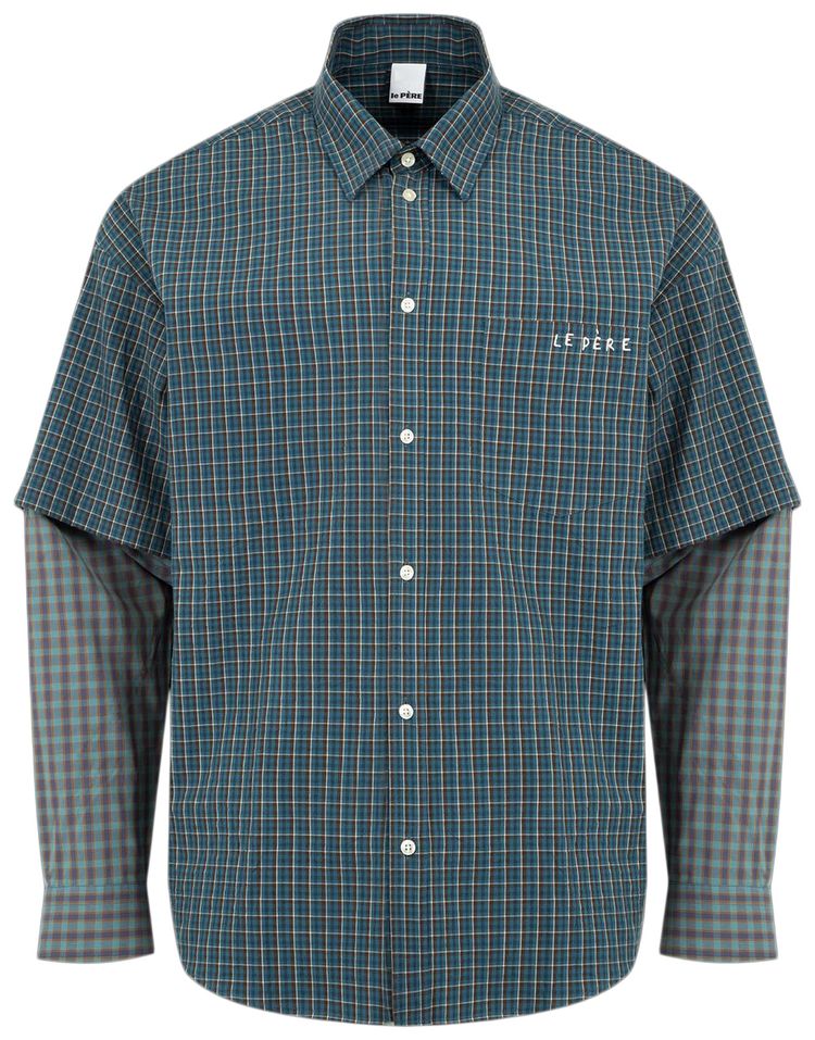 le PERE Detached Sleeve Fun Shirt Blue Check
