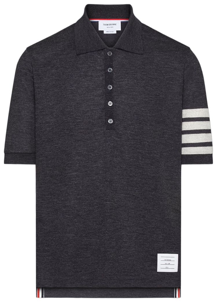 Thom Browne Short Sleeve 4 Bar Rib Cuff Polo in Wool Jersey Charcoal