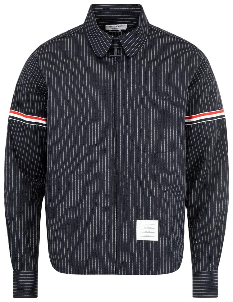 Thom Browne Wool Suiting Zip Up Shirt with GG Armband Navy