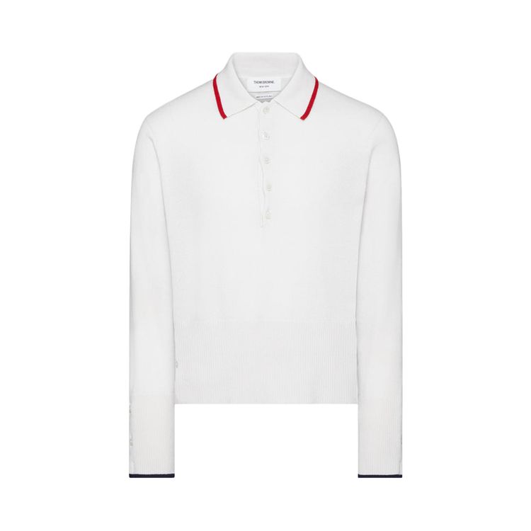 Thom Browne Browne 65 Intarsia Long Sleeve Polo in Cashmere White