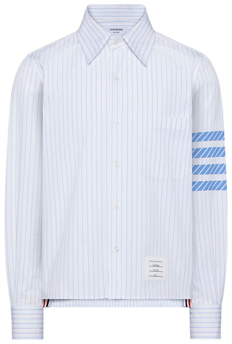 Thom Browne 4 Bar Long Sleeve Shirt with Step Hem Light Blue