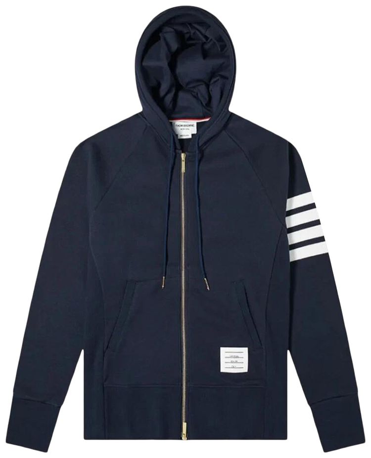 Thom Browne 4 Bar Zip Up Hoodie Navy