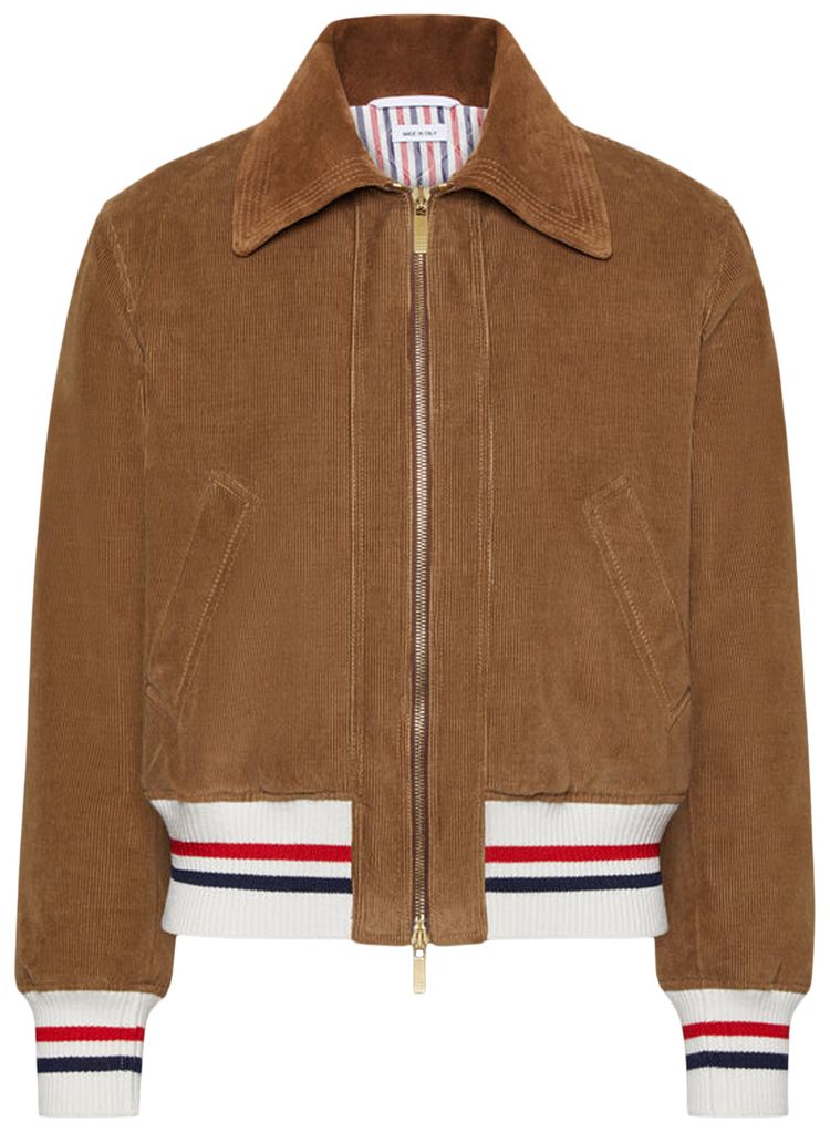 Thom Browne Wale Corduroy Cropped Flight Jacket Brown