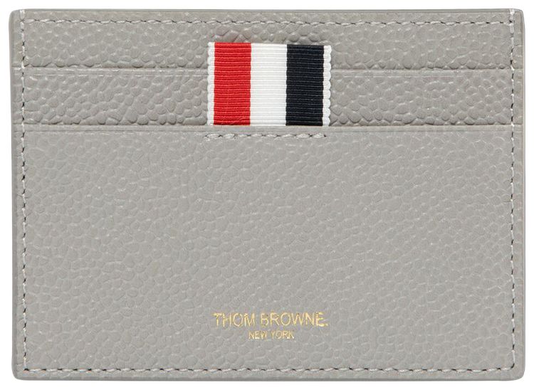 Thom Browne Double Sided Card Holder in Pebble Grain Leather Light Grey