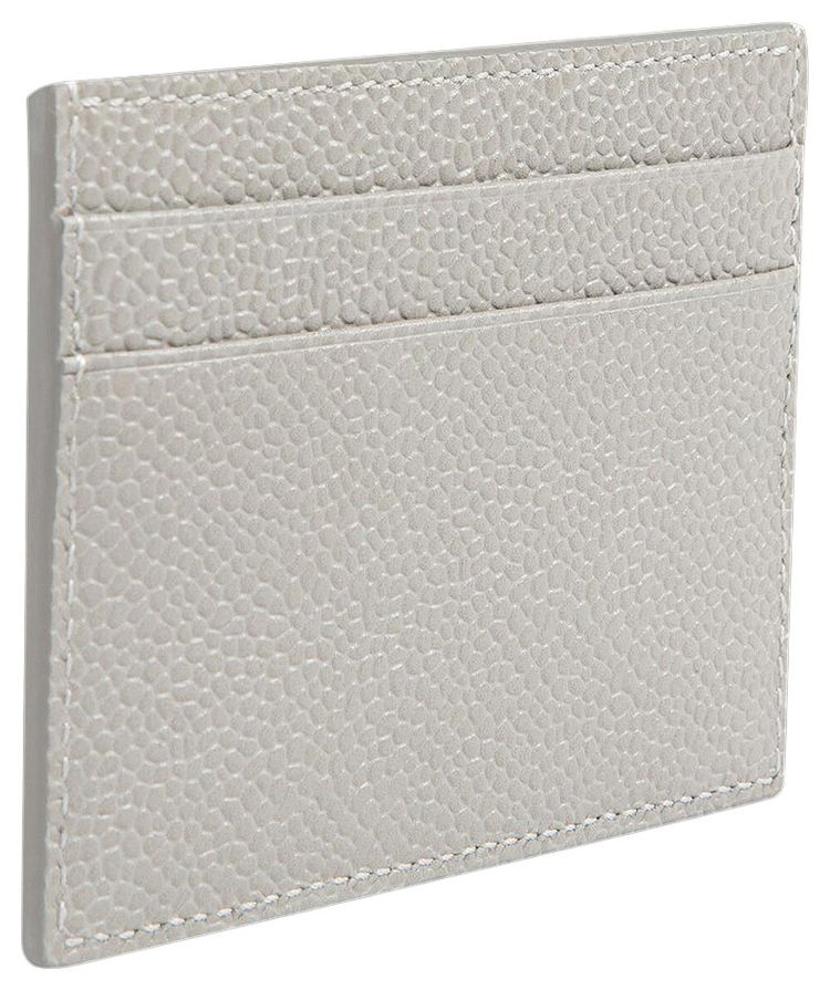 Thom Browne Double Sided Card Holder in Pebble Grain Leather Light Grey