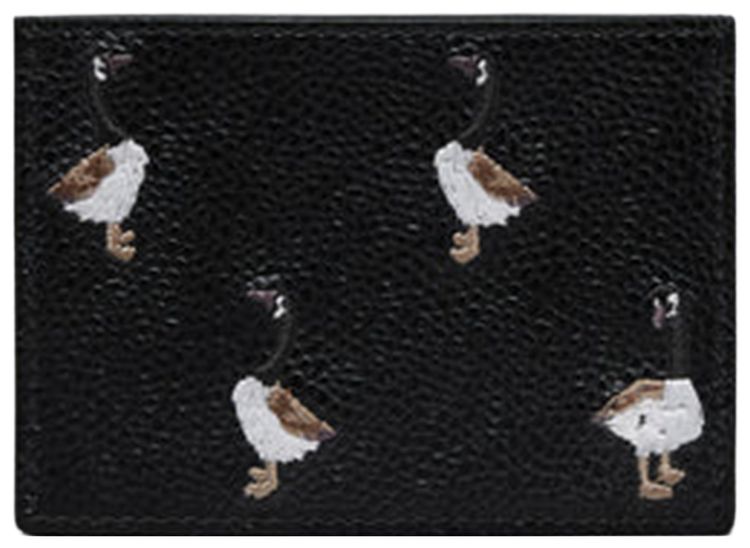 Thom Browne Goose Embroidery Card Holder in Pebble Grain Leather Black