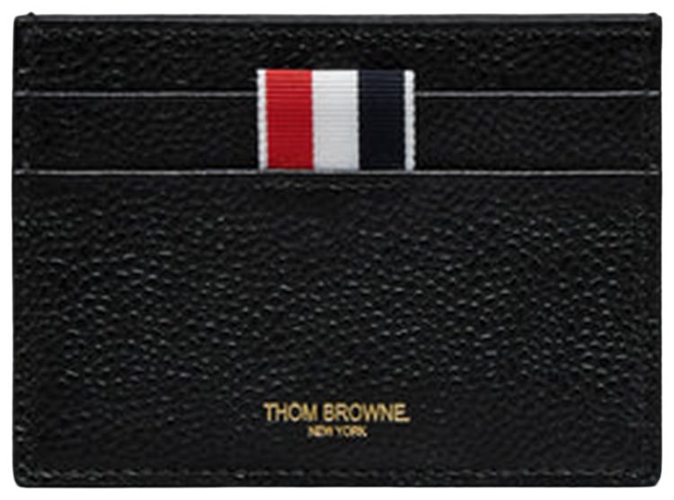 Thom Browne Goose Embroidery Card Holder in Pebble Grain Leather Black
