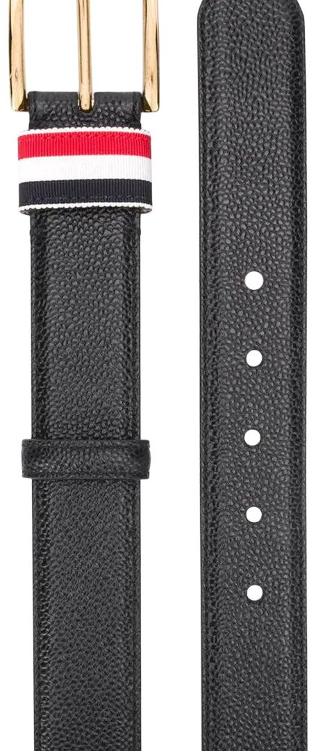 Thom Browne Belt with RWB Loop in Pebble Grain Leather Black