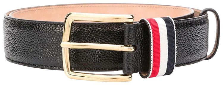 Thom Browne Belt with RWB Loop in Pebble Grain Leather Black
