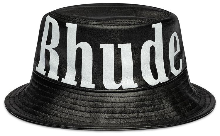 Rhude Logo Leather Bucket Hat Black