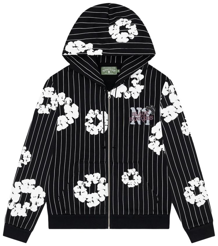 Denim Tears Pinstripe Wreath Zip Hoodie Black