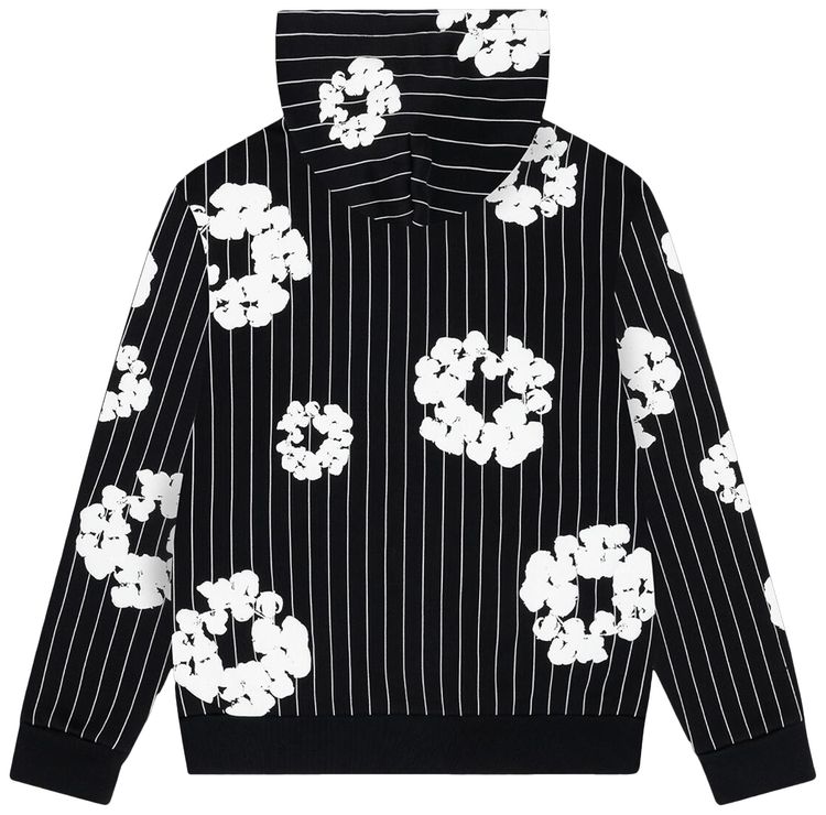 Denim Tears Pinstripe Wreath Zip Hoodie Black