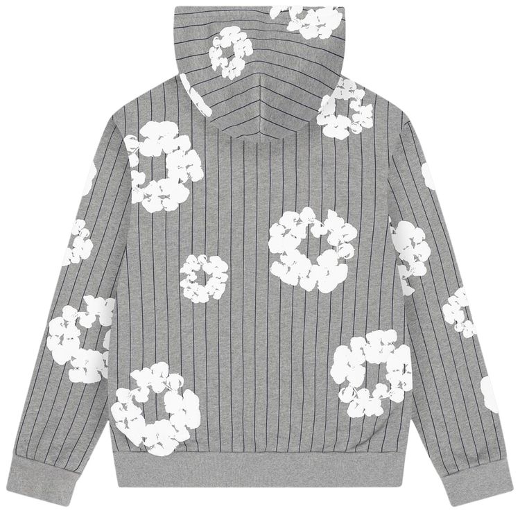 Denim Tears Pinstripe Wreath Zip Hoodie Grey