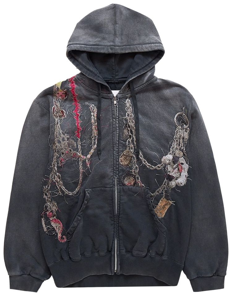 Doublet Embroidered Chain Zip Up Hoodie Black