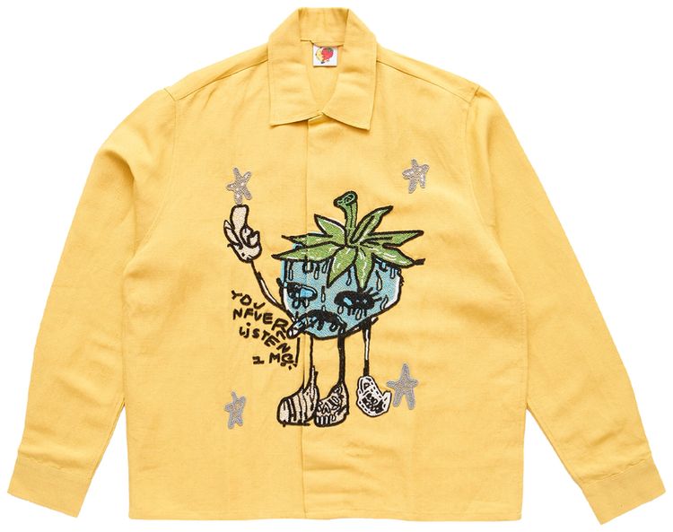 Sky High Farm Workwear Smoke Strawbabies Beaded Shirt Yellow