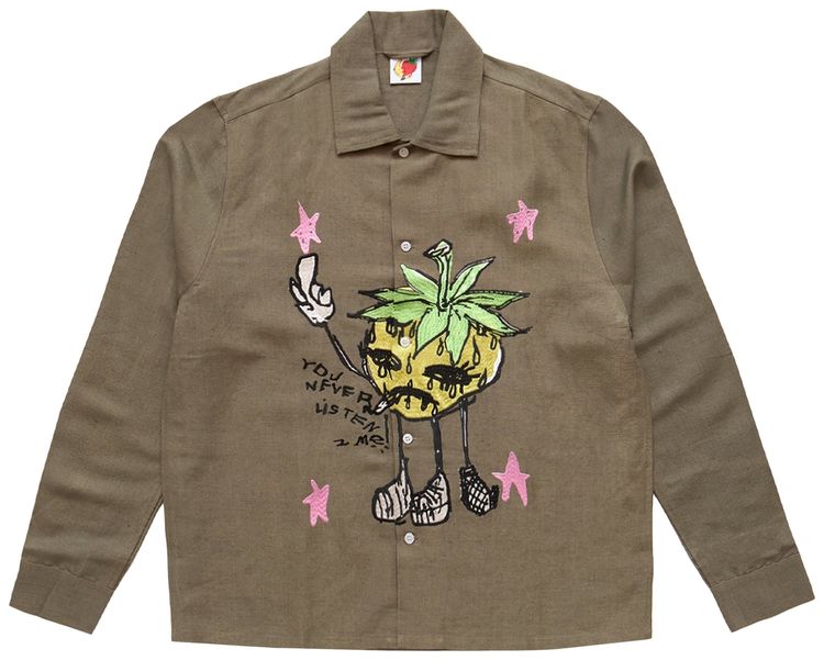 Sky High Farm Workwear Smoke Strawbabies Embroidered Shirt Brown