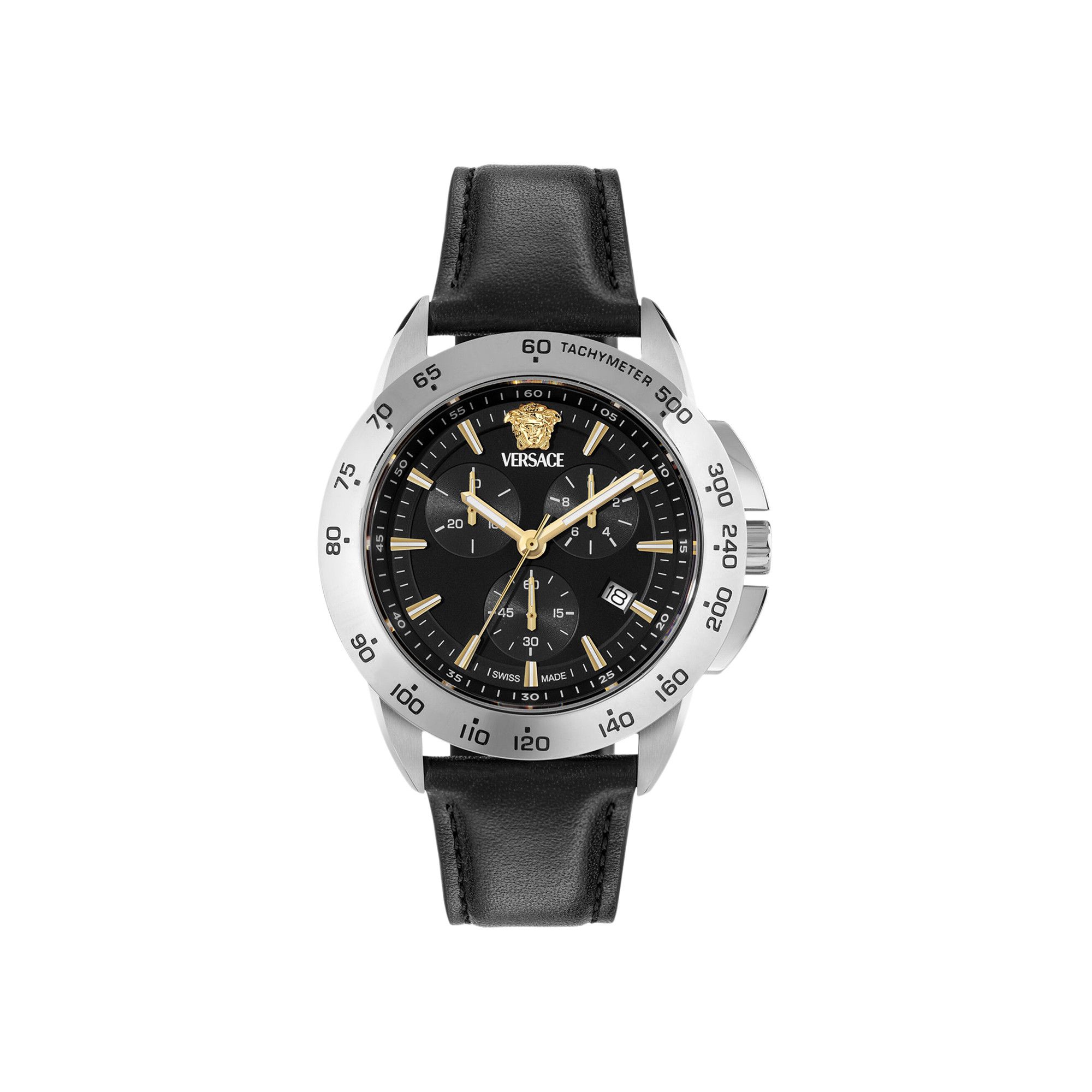 Buy Versace V-Sport Chrono Leather Watch 'Stainless Steel