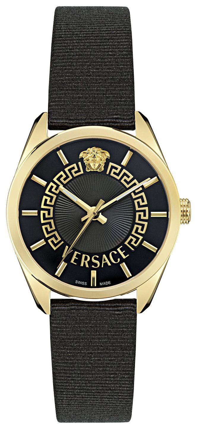 Versace New V Circle Grosgrain Watch Gold