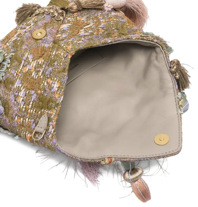 Dries Van Noten Embroidered Tassel Bag Khaki