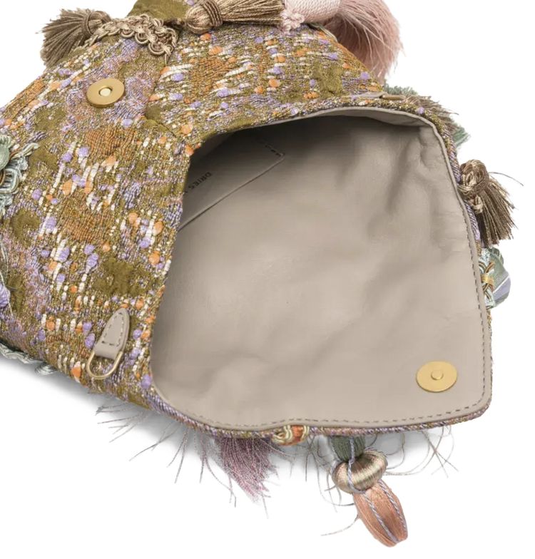 Dries Van Noten Embroidered Tassel Bag Khaki