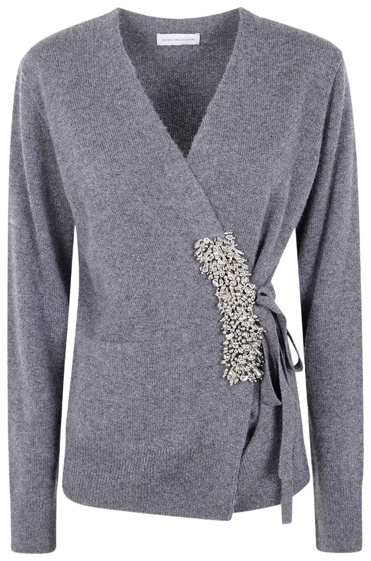 Dries Van Noten Tiah Embellished Cardigan Dark Grey