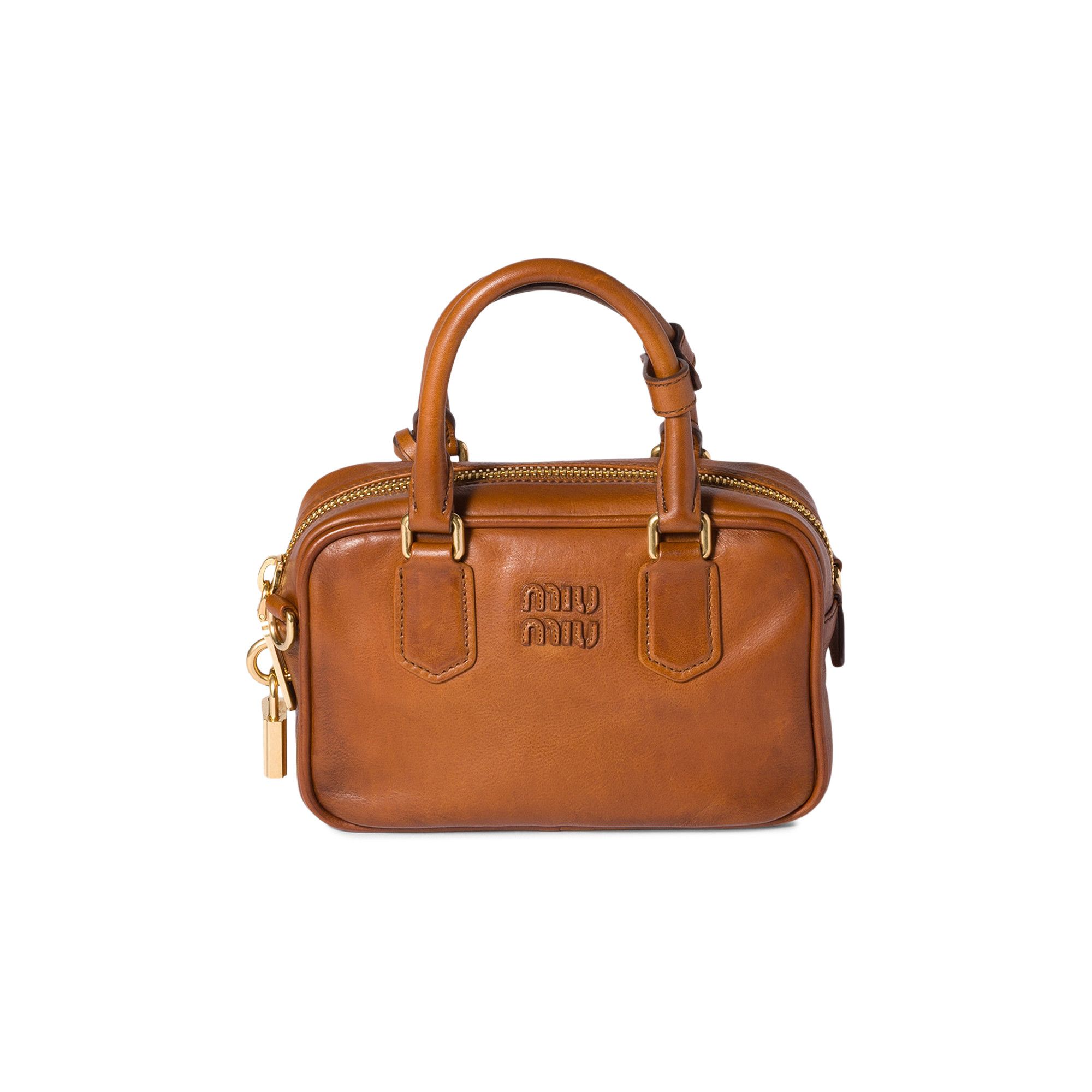 Buy Miu Miu Vitello Antic Bauletto Bag 'Cognac' - 5BB123 2IER