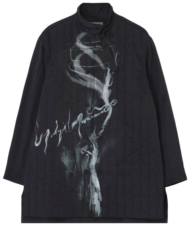 Yohji Yamamoto Pour Homme Tobacco Printed Padded B Coat Black