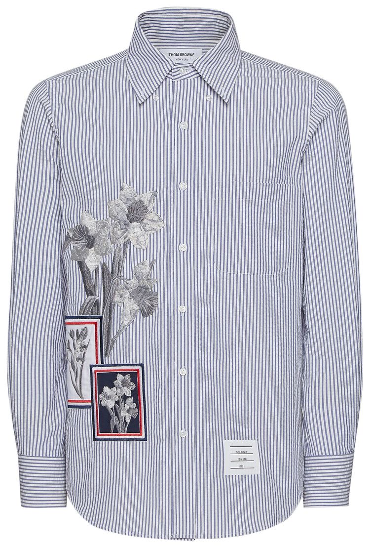 Thom Browne Seersucker Framed Floral Shirt Navy