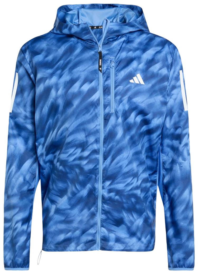 Adidas Own The Run Allover Print Jacket Blue FusionDark Blue