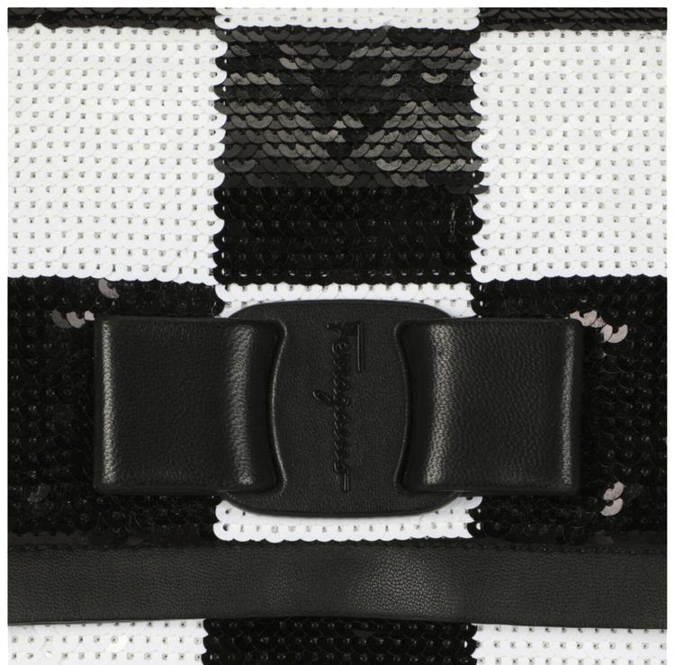 Ferragamo Checkered Sequin Shoulder Bag Black